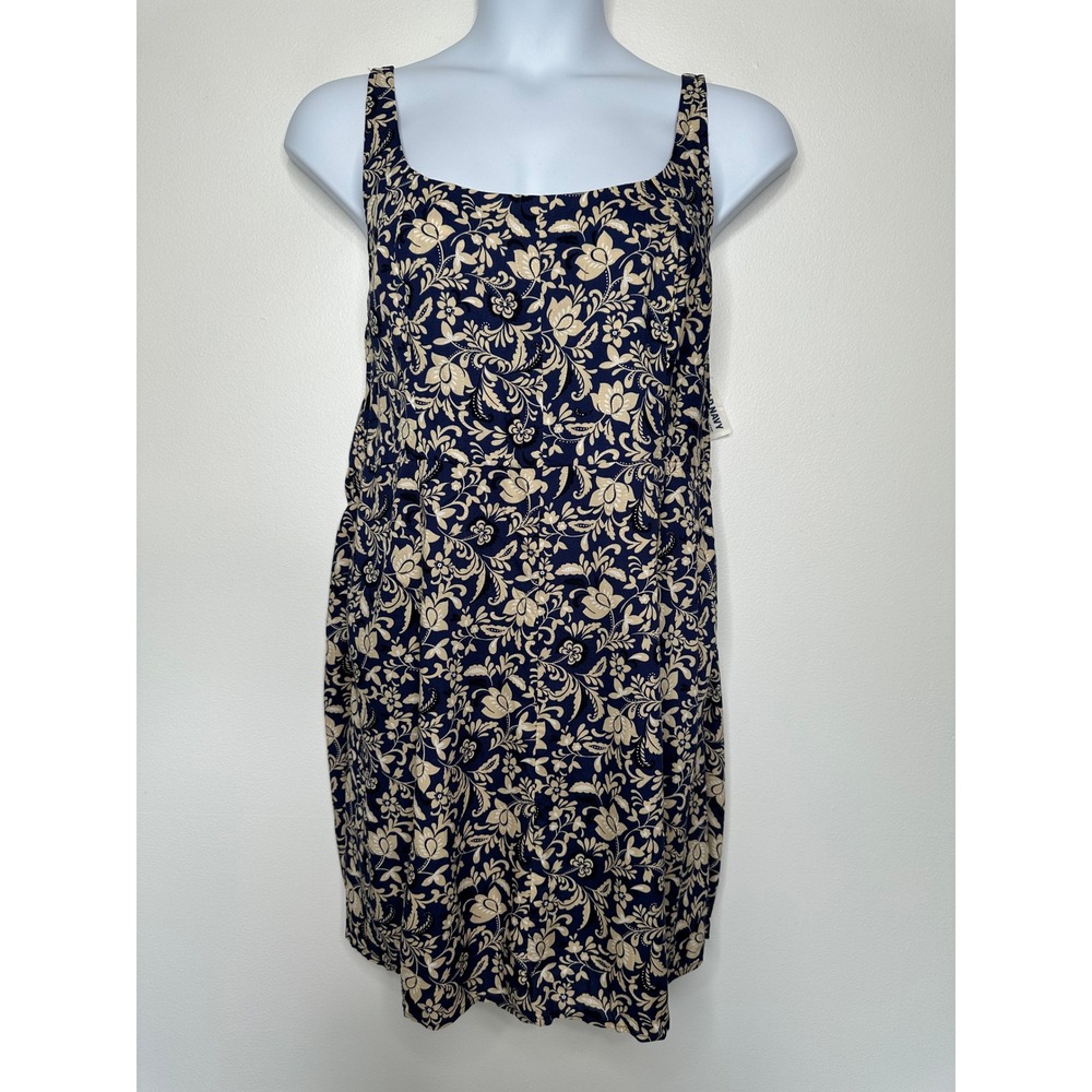 Old Navy Smocked Back Mini Tank Dress Womens Size XL Blue Boho Resort Floral